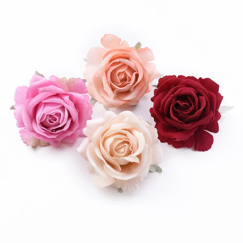 5 PCS 6CM Artificial Flowers Roses Head DIY Gifts Candy Box Wedding Decorative Flowers Wall Scrapbooking Needlework Home Decor