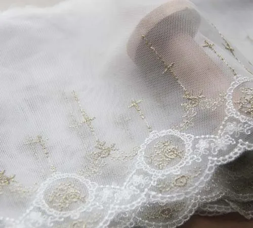 1yard Width:17cm Vintage Lace Design Elegant Cross Embroidery Lace Gold Wire Mesh DIY Sewing Handmade Materials (ss-810)