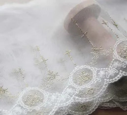 1ヤード幅: 17センチメートルヴィンテージレースのデザインエレガントなクロス刺繍レースゴールドワイヤーメッシュdiy縫製ハンドメイド材料 (ss-810)