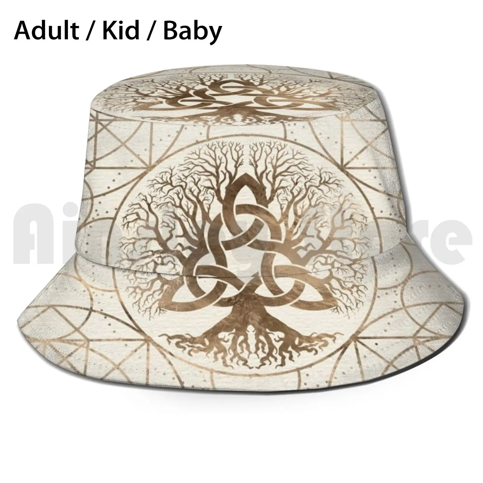 Tree Of Life - Yggdrasil With Triquetra Pastel Gold Bucket Hat Adult kid baby Beach Sun Hats Triquetra Yggdrasil Tree Of