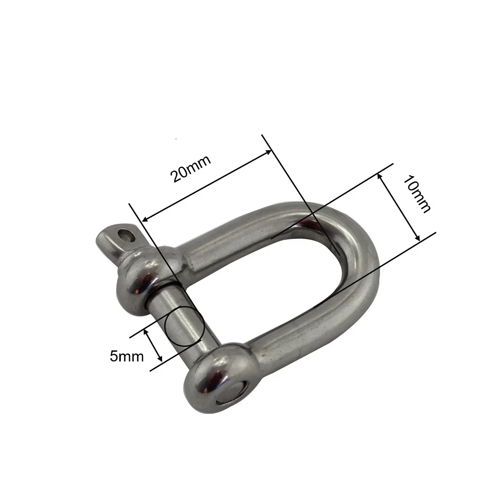 5PCS 304 Stainless Steel M5/5MM D Shackle With Screw Pin Dee Tow Shackle For Paracord Bracelet Key Chain