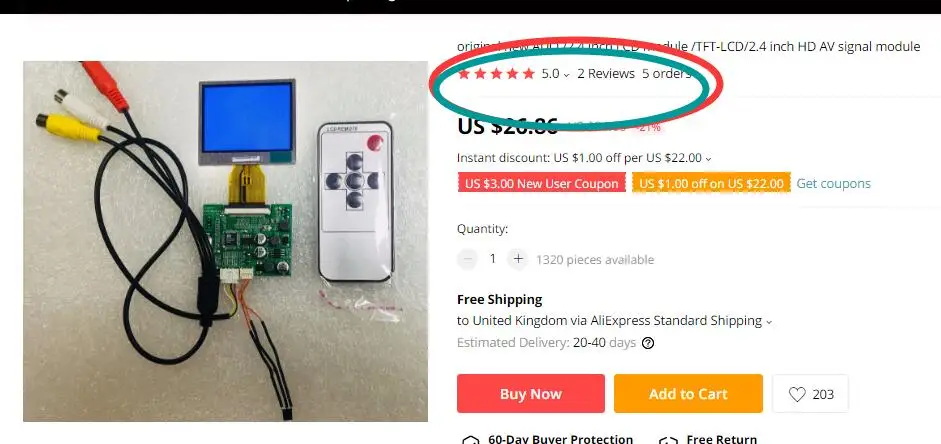 Módulo LCD AUO/2,4 pulgadas/TFT-LCD/módulo de señal AV HD de 2,4 pulgadas