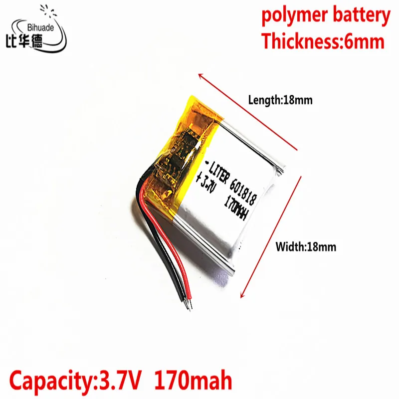 10pcs 3.7V 170MAH 601818 Lithium Polymer LiPo Rechargeable Battery For Mp3 headphone PAD DVD bluetooth camera