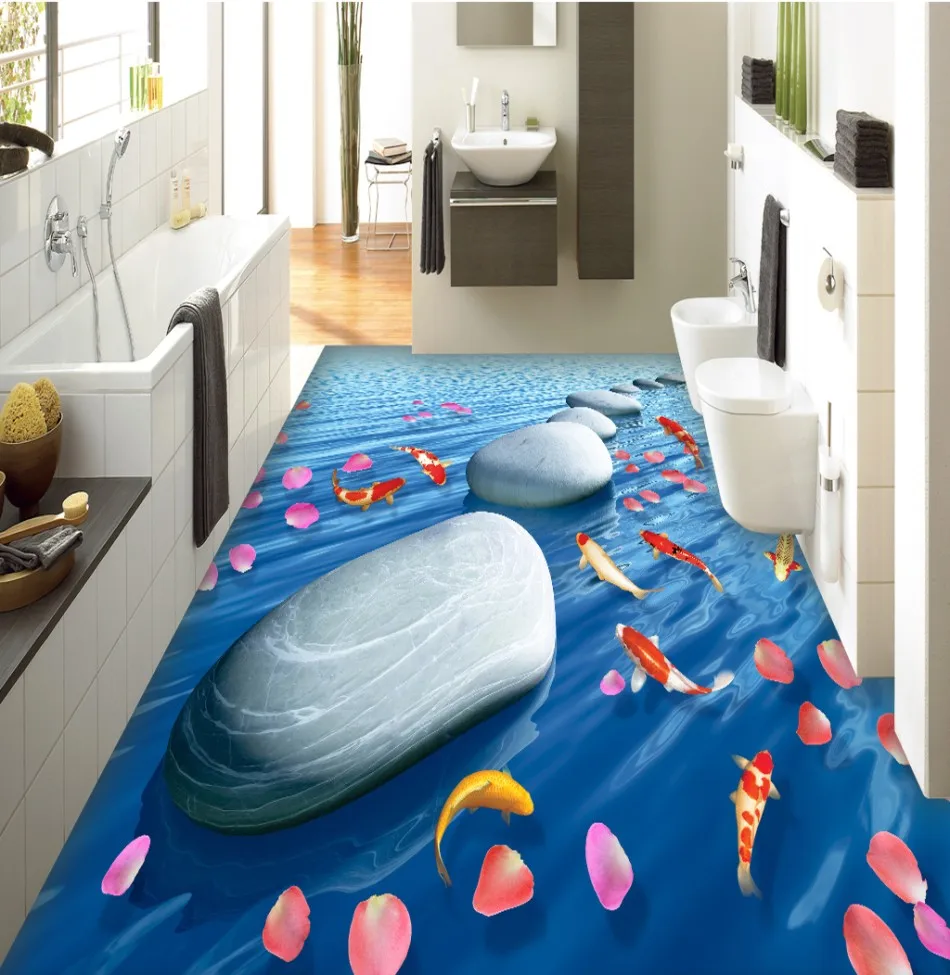 

Stone petal squid 3D floor 3D PVC Floor Sticker Printing Waterproof Wallpaper Mural Decorations