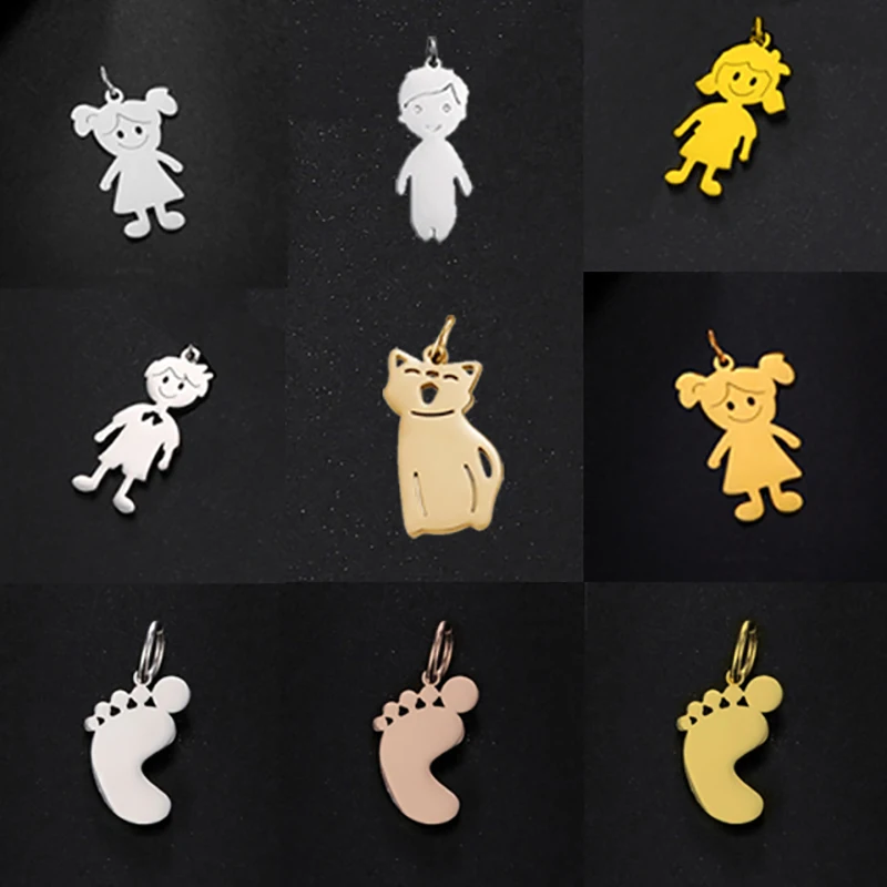 5 Piece Pendant Boy Girl Kid DIY Charm Dog Cat Charm For Necklace For Keychain Woman Men Stainless Steel Wholesale Accessories