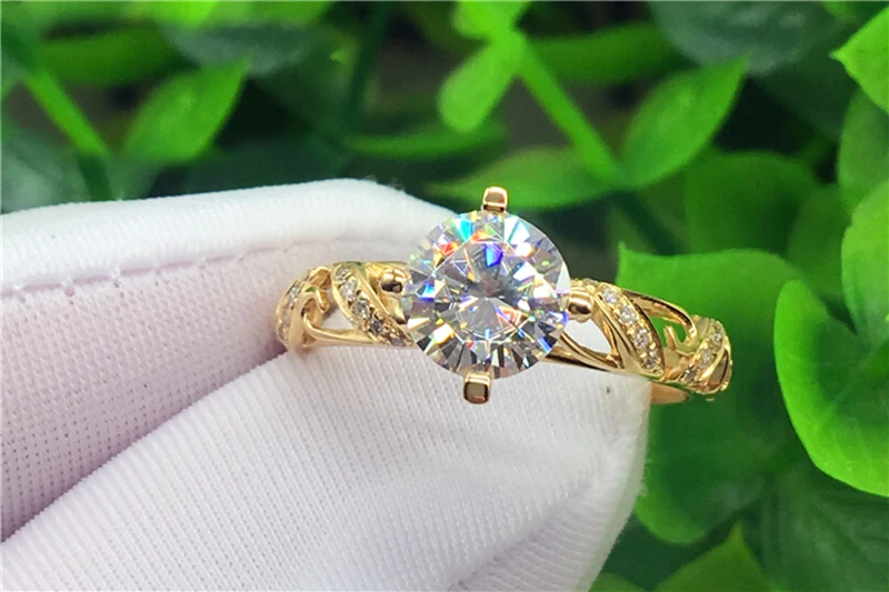 Custom Solid 14K Au585 Yellow Gold Women Wedding Engagement Ring 1 2 3 4 5 Carat Round Moissanite Diamond Ring Crown Hollow Out