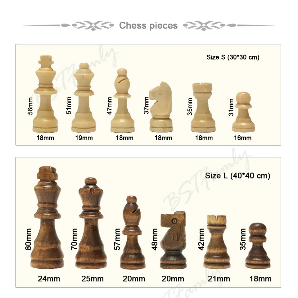 BSTFAMLY Wooden Chess Set  International Chess Game Folding Chessboard with Chessman Chess Pieces I14