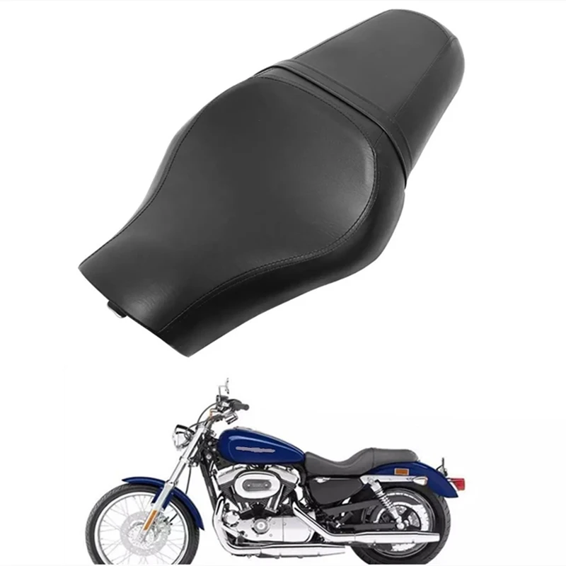 Black Leather Double Cushion Driver Passenger Seat For Harley Sportster Iron XL 883 1200 XL883 XL1200 XR1200 X48 X72