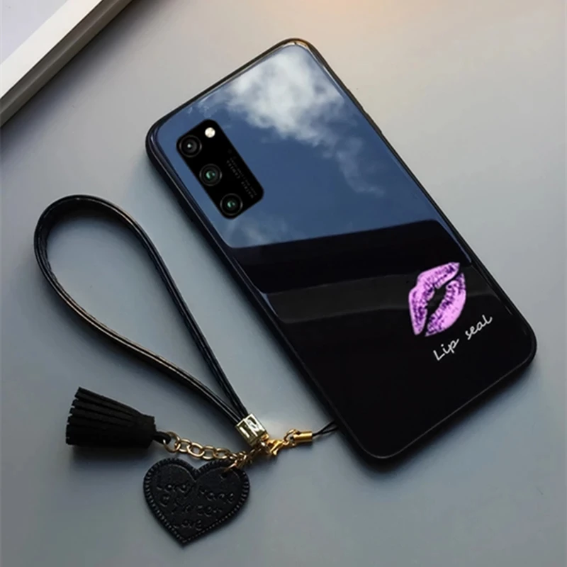 Tempered Glass Case For Huawei Honor 30 Plus 30S 20 20s 20i V20 50 60 Pro 60se Free Sexy Lip Print Hard Cover Coque Fundas