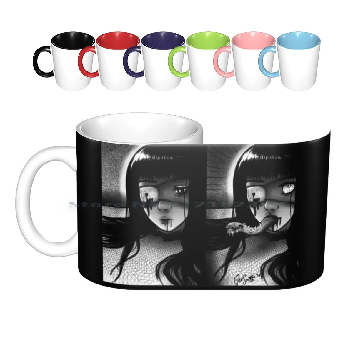 A Horrific Surprise Ceramic Mugs Coffee Cups Milk Tea Mug Horror Manga Alternative Creepy Dark Gothic Goth Anime Blood Monster