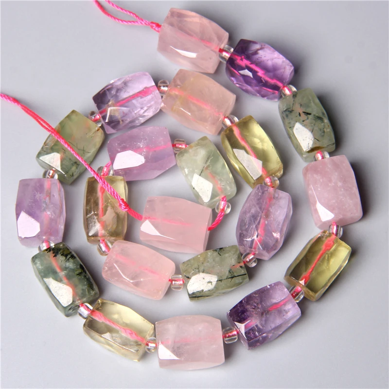 Natural Faceted Amethysts Citrines Prehnit Rose Pink Quartz Mixed Crystal Beads Charm For Jewelry Making Wholesale 8 10 12x16mm