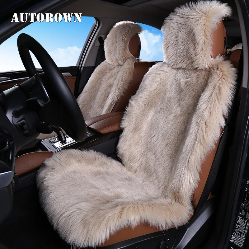 AUTOROWN Artificial Sheepskin High Quality Long Fur Car Seat Cover Front Seat Universal Size Basic Function 2018 New Fashion