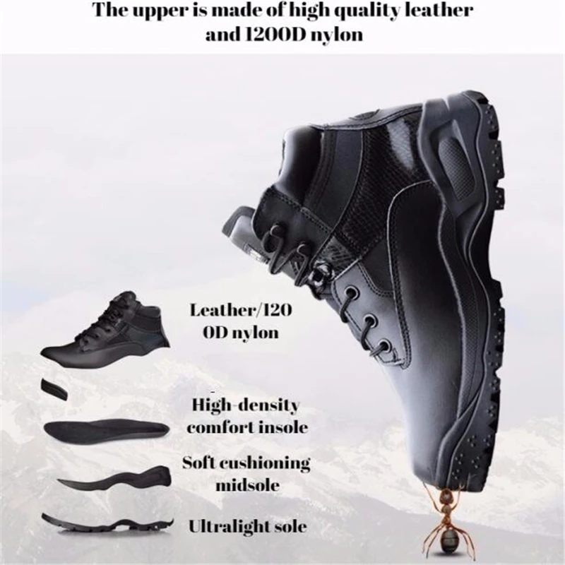 Men Army Tactical Boots Leather Low-Zip Waterproof Combat Boots Black Outdoor Hiking Shoes sneaker for men Climbing Shoes