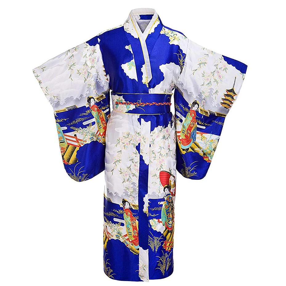 Elegant Long Yukata With Obitage Performance Clothing Exquisite Women Japanese Kimono Bathrobe Gown Soft Satin Robe Gown