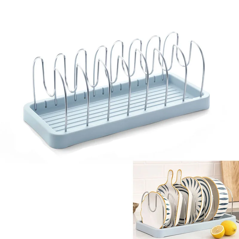 

Adjustable Pot Lid Organizer for Kitchen Cabinets Counter Tops Store Bake Ware Cutting Boards Dishes and Bowls Storage Rack