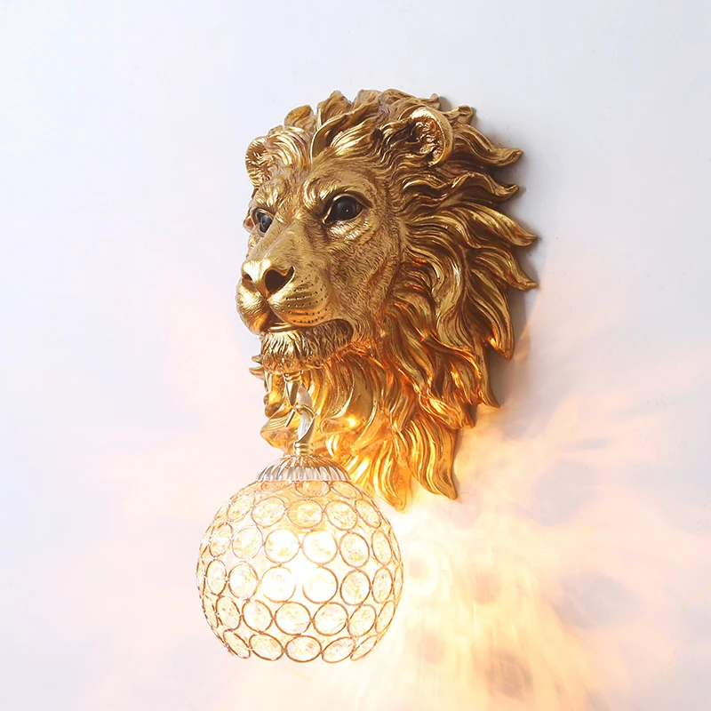 Creative Living Room Lion Head Decorative Lamps Modern Staircase  Aisle LED Wall Light Bedroom Bedside European Style Wall Lamp