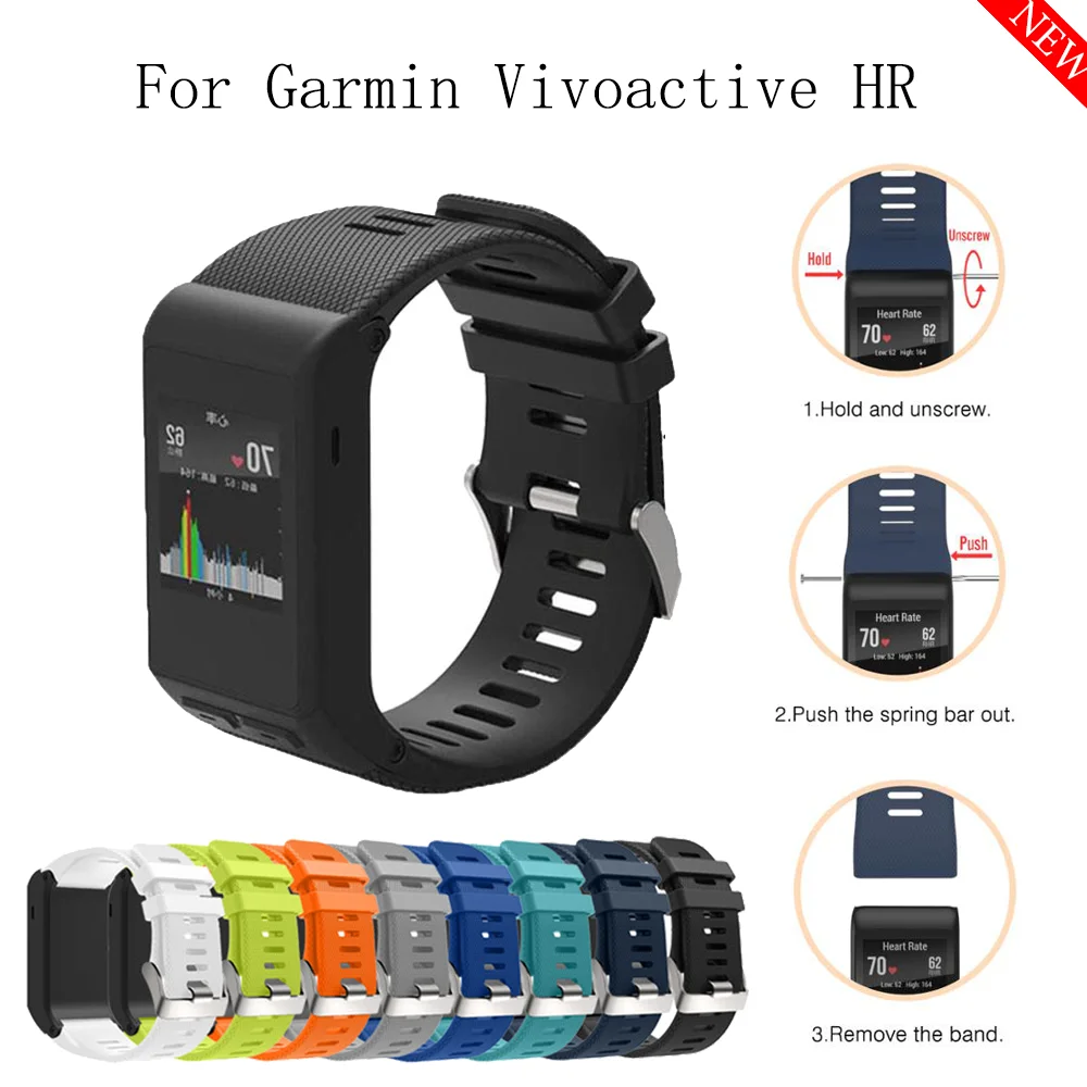 Bracelet de montre en silicone souple pour Garmin, remplacement de la dragonne avec outil, bracelet de montre, accessoire de bracelet HR Vivoactive