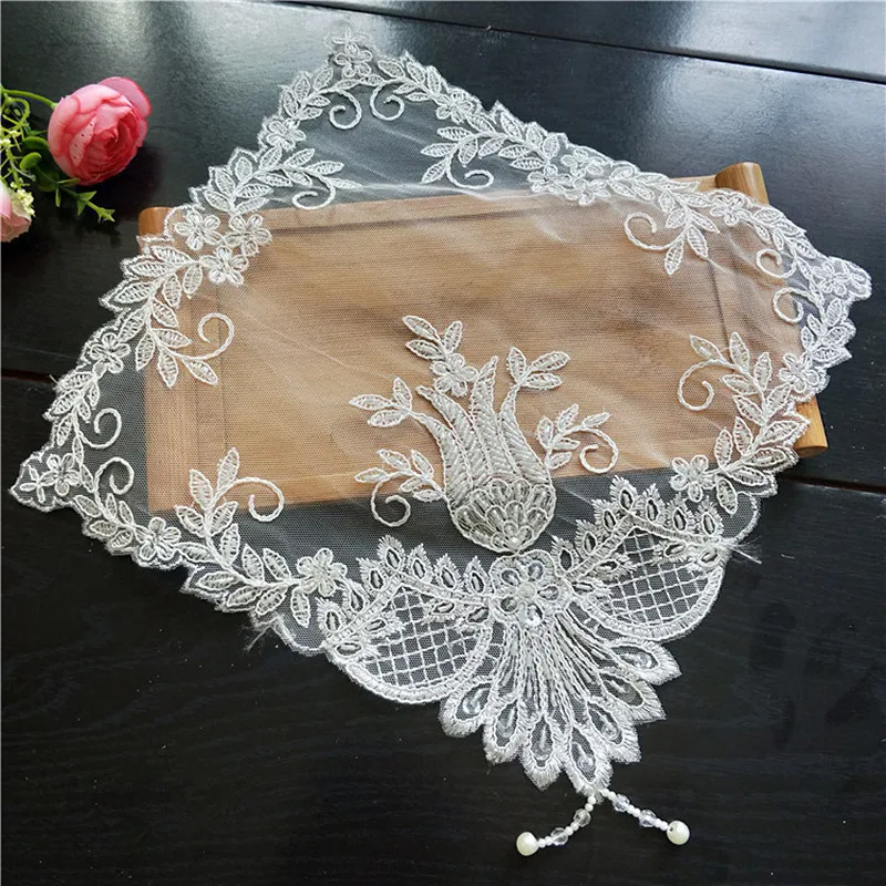 European Exquisite Embroidery Beaded Lace Pendant Square Coaster Bedroom Study Office Table Mat Fruit Plate Pastry Cover Cloth