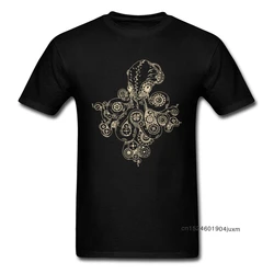 Steampunk Octopus T Shirt Men Top T-shirts Classic Black Tshirt Summer Fall Short Sleeve Crew Neck Cotton Fabric Tops Tees Chic