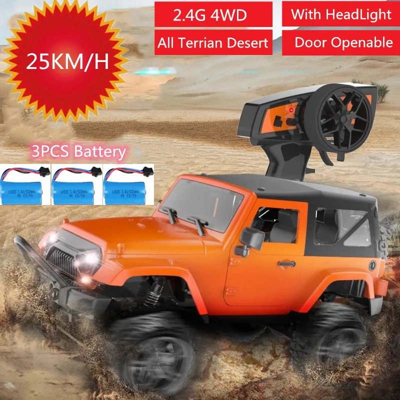 25KM/H High Speed 2.4G 4WD RC Car 1:14 Scale All Terrian Off-road Adjustable Desert Truck Toy With Headlight Door Open Kid Gifts