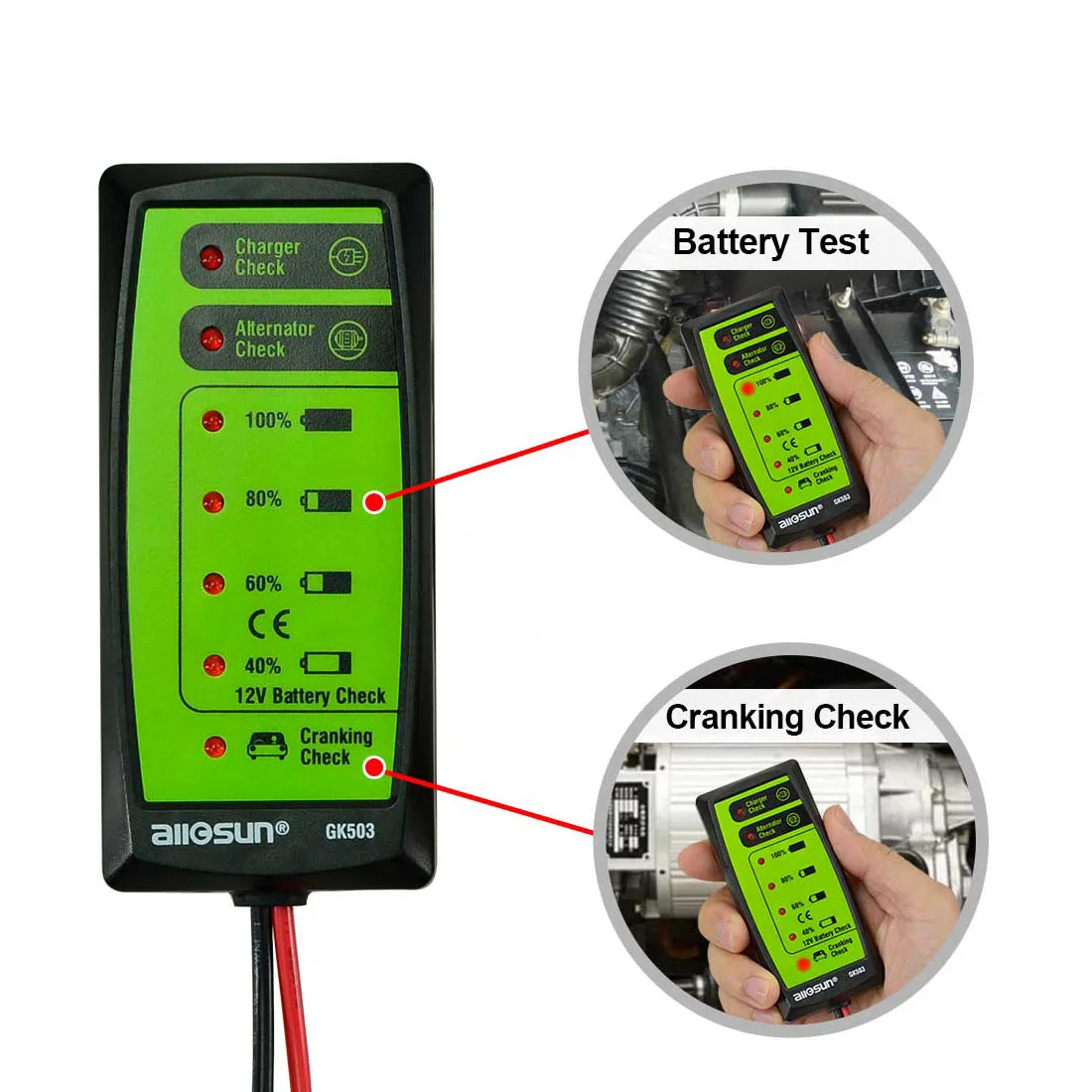 Mini 12V Automotive/ Car Battery Tester caricabatterie/alternatore/controllo di avviamento con Display a 6 LED facile da usare All-sun GK503