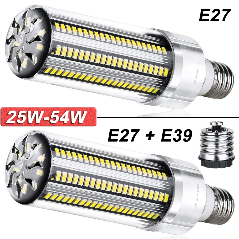 

25W 35W 50W 54W LED Corn Bulb With Fan Super Bright E27 LED Garage Bulb Light Warehouse Shop LED Lamp SMD5730 E26 E39 Bulbs D30