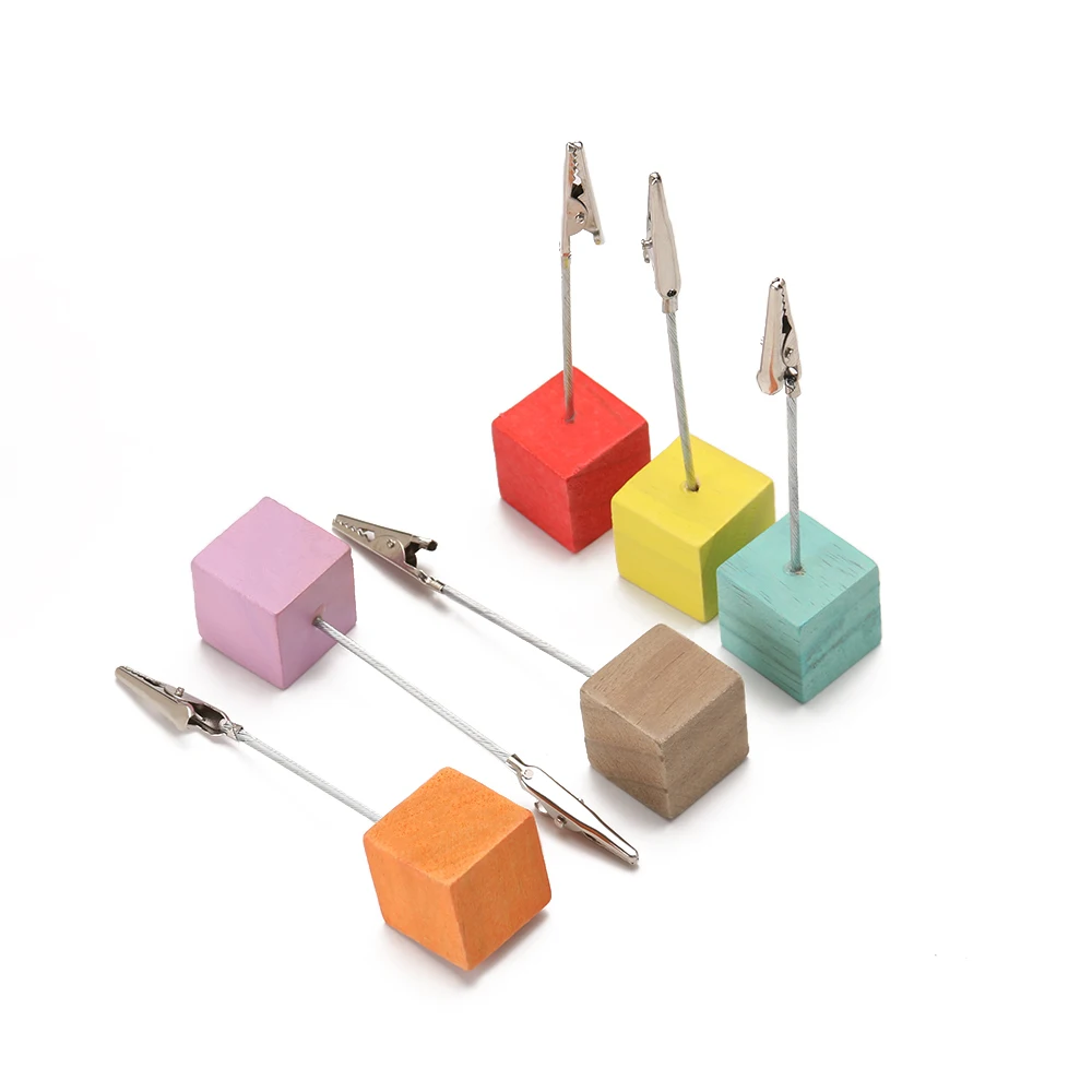 Desktop Decoration Colorful Cube Stand Wire Desk Card Note Picture Memo Photo Clip Holder Table Place Favor Office Supplies