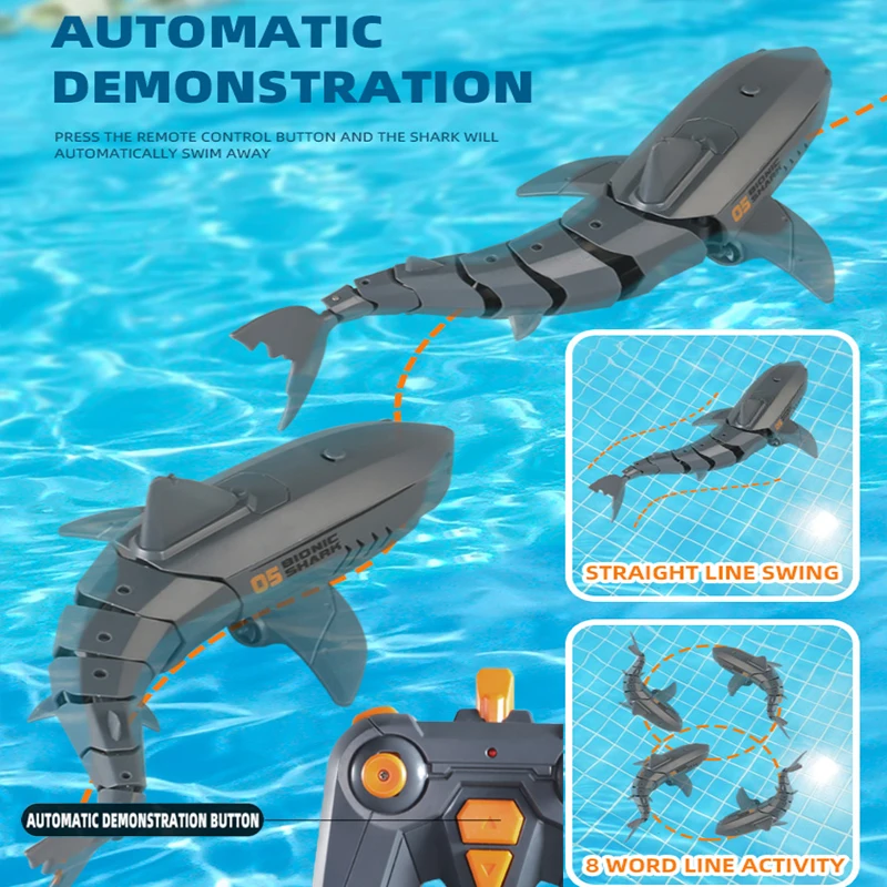 Rc Shark Toy Simulation Submarine Toy Whales Remote Control Animals Waterproof Bathtub Pool Electric Toys for Kids Boys Gift