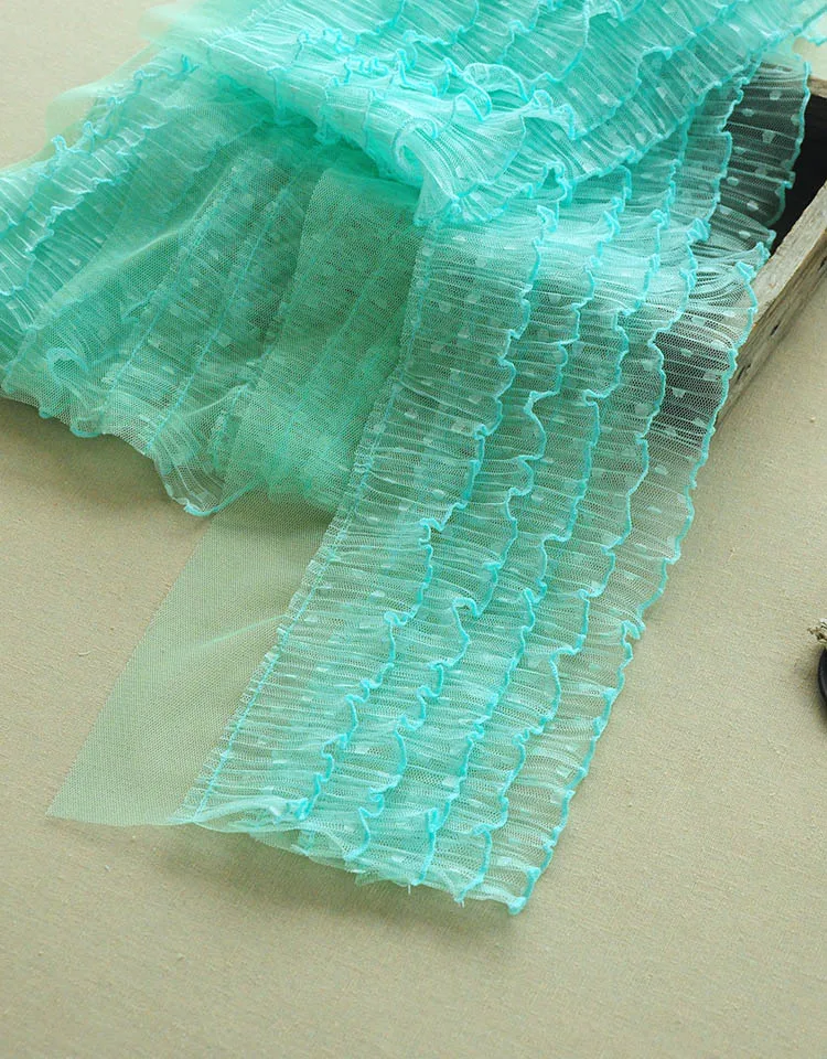 15CM Wide Luxury Five-layer Polka-dot 3d Guipure Voile Lace Fabric Ribbon Ruffle Trim Wedding Dress Fluffy Skirts Sewing Supply
