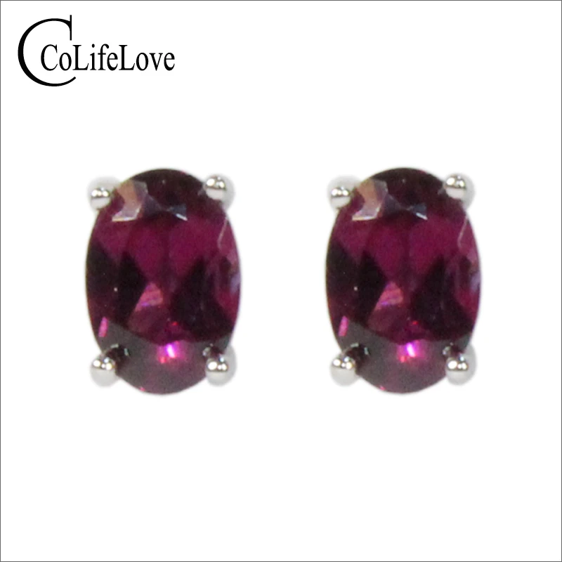 

CoLife Jewelry Classic Pyrope Stud Earrings 4*6mm Natural Pyrope Garnet Stud Earrings 925 Silver Gemstone Earring for Daily Wear