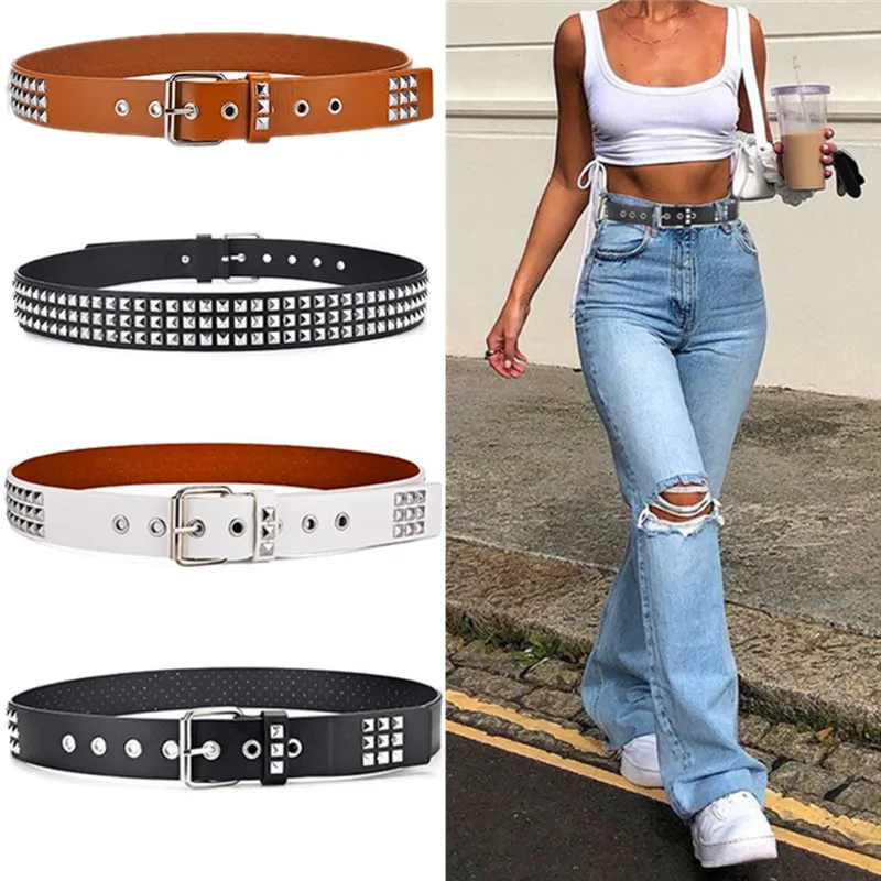 Pyramid Rivet Belt Punk Unisex Belt Hardware Jeans Belt Luxury Designer Belts Women High Quality Chain Belt