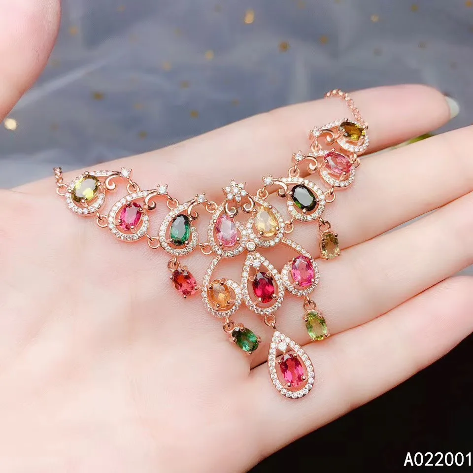 

KJJEAXCMY Fine Jewelry Natural Tourmaline 925 Sterling Silver Women Pendant Necklace Chain Support Test Trendy Hot Selling