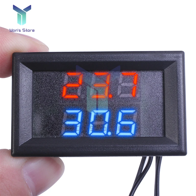 DC 4-28V LED Double Display Digital Thermometer On Board Thermometer NTC Metal Waterproof Probe Temperature Sensor High Accuracy