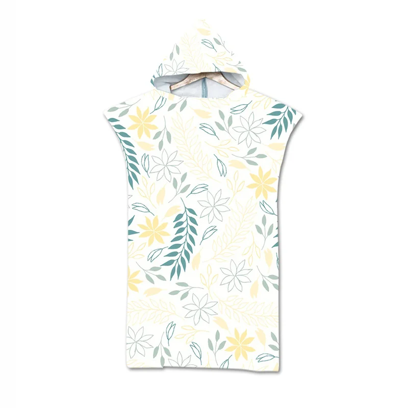 

Полотенце из микрофибры с капюшоном для взрослых, банное полотенце с геометрическим рисунком листьев, пляжная одежда для плавания и серфинга