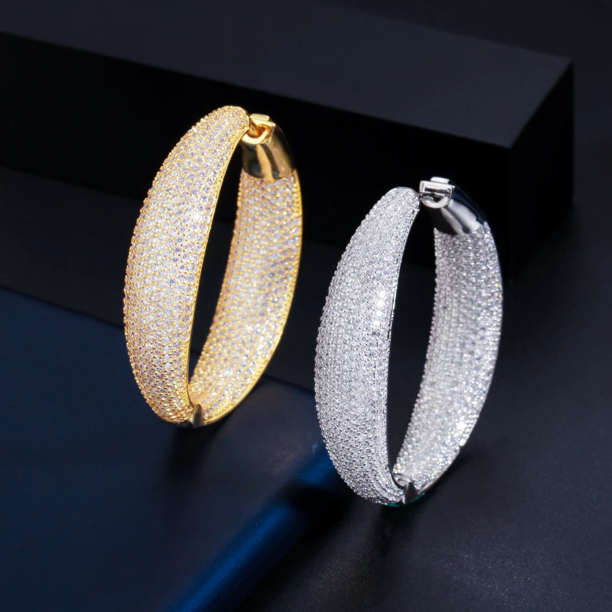 CWWZircons Micro Pflastern Zirkonia Runde Große Aussage Hoop Ohrringe Silber Farbe Luxus Frauen Hochzeit Braut Schmuck CZ809 – Detail 8