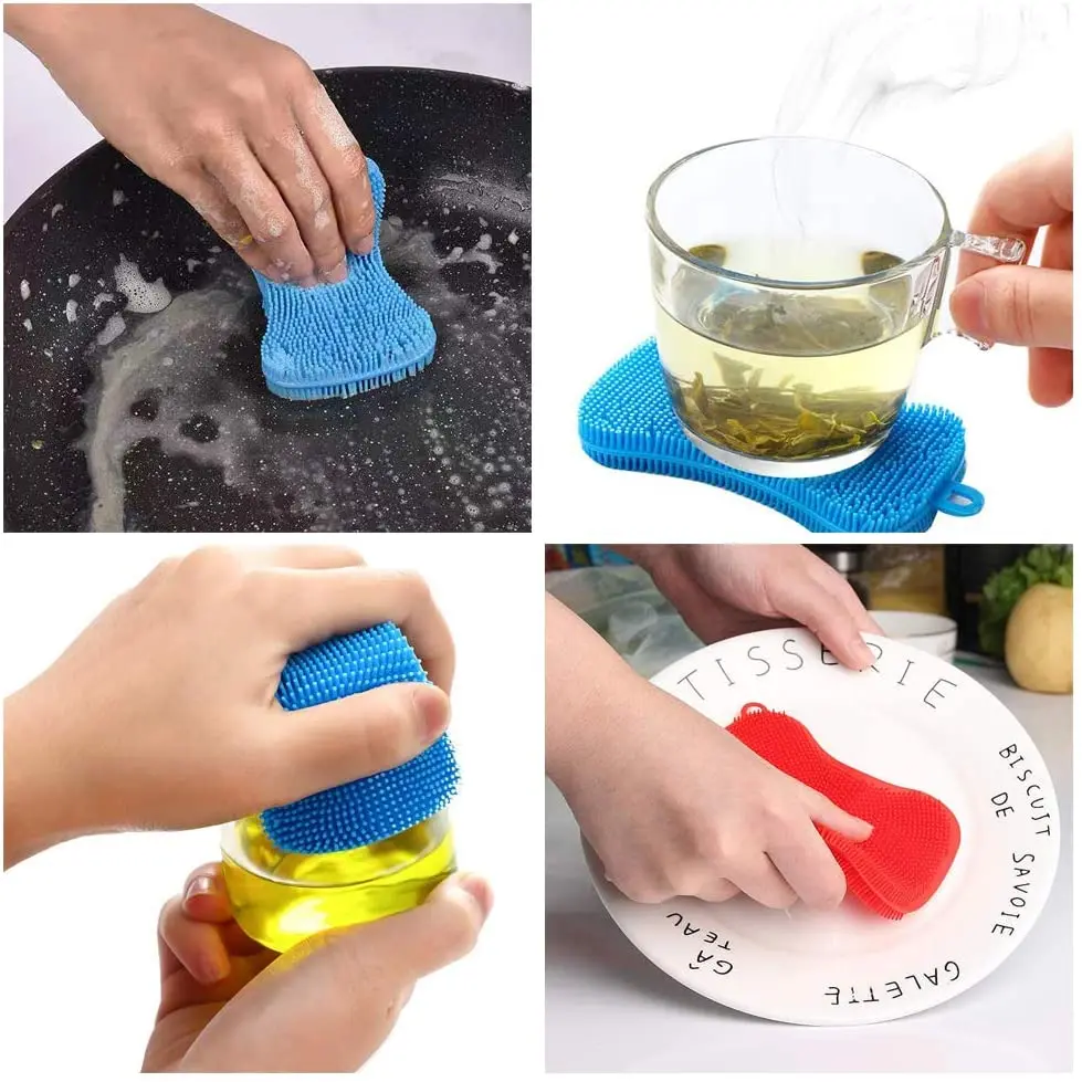 1Pcs Silicone Sponge Dish Washing Scrubber Brush Kitchen Household Cleaning Sponge Brush for Dishes Wash Cleaning Accessories