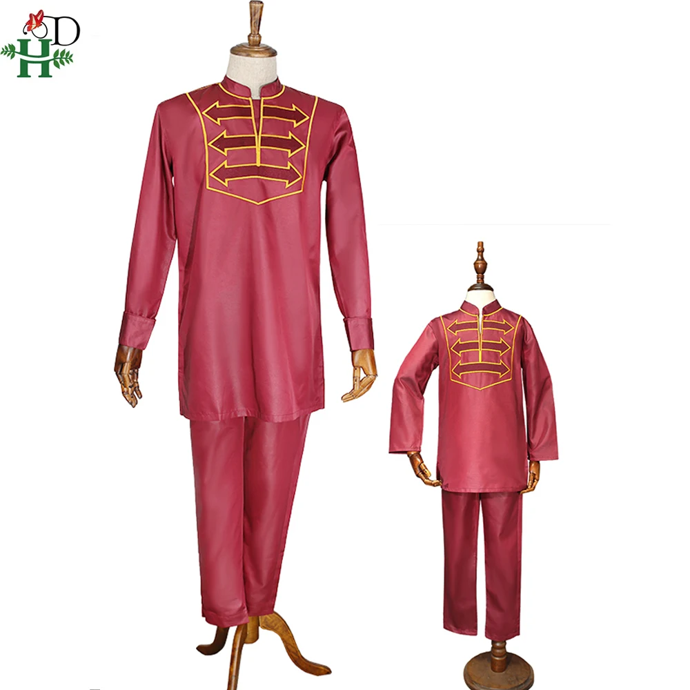 H&D 2022 Kid Boy African Clothes Long Sleeve T shirt Pants Suit For Children Dashiki Embroidery Clothing Party Wears Outfits