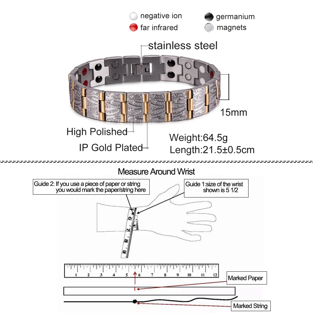 Steel Magnetic Bracelet Benefits Chain Link Magnet Health Bracelet Men Stainless Steel Wrist Band Magnetic Therapy Arthritis