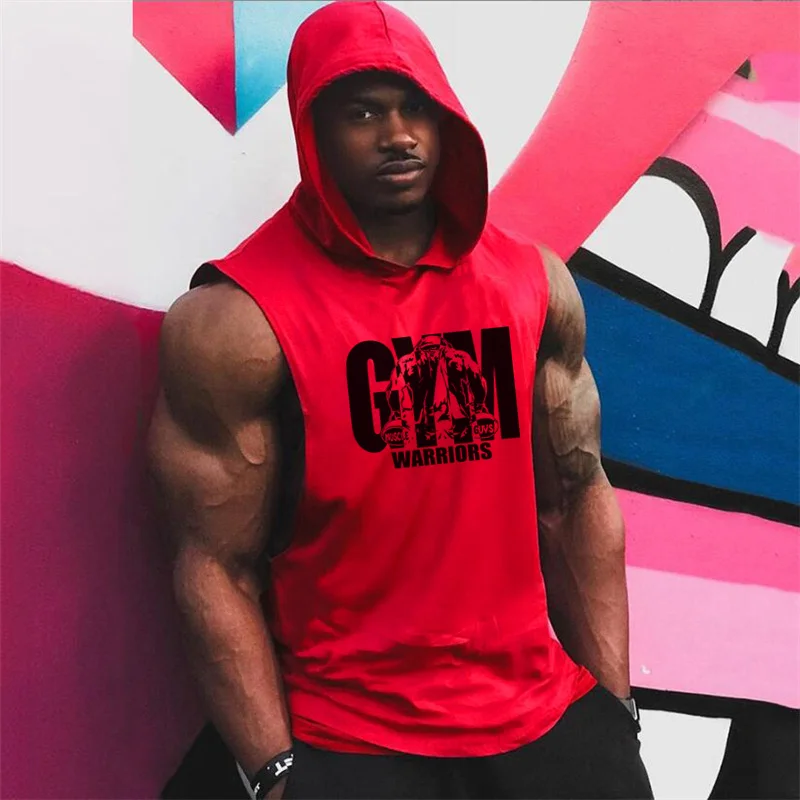 Gym Hooded Tank Top Men Summer Fitness Clothing Bodybuilding Hoody Vest Mens Sports Fashion Cotton Sleeveless T Shirts Plus Size