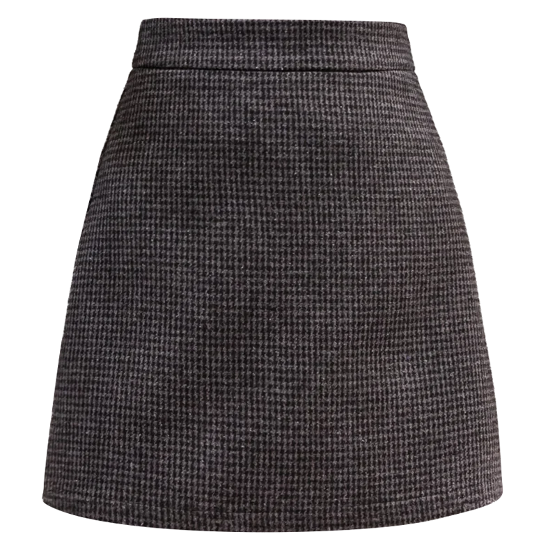 New Fashion Plaid A-Line Mini Skirt Women Autumn Winter High Waist Woolen Skirt Female Casual All-match Basic Short Skirt