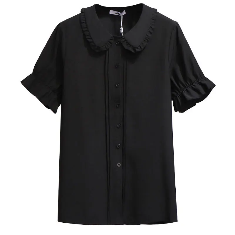 New 2021 summer plus size tops for women large blouse loose casual short sleeve chiffon shirt black white 3XL 4XL 5XL 6XL 7XL