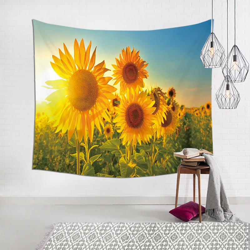 

Sunflower Flower Sea Tapestry Wall Hanging Polyester Thin Section Pastoral Landscape Painting Sofa Towel Decorative Blanket