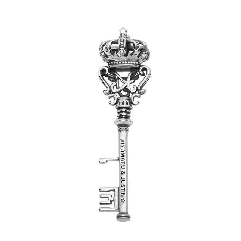 

100% s925 sterling silver crown key retro Thai silver personality male and female hip-hop street punk rock pendant