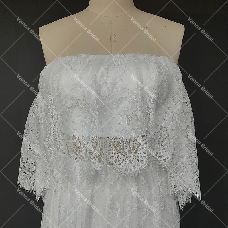 Vestido de novia de encaje bohemio para mujer, traje de dos piezas con hombros descubiertos, talla grande, fotografía barata, hecho a medida