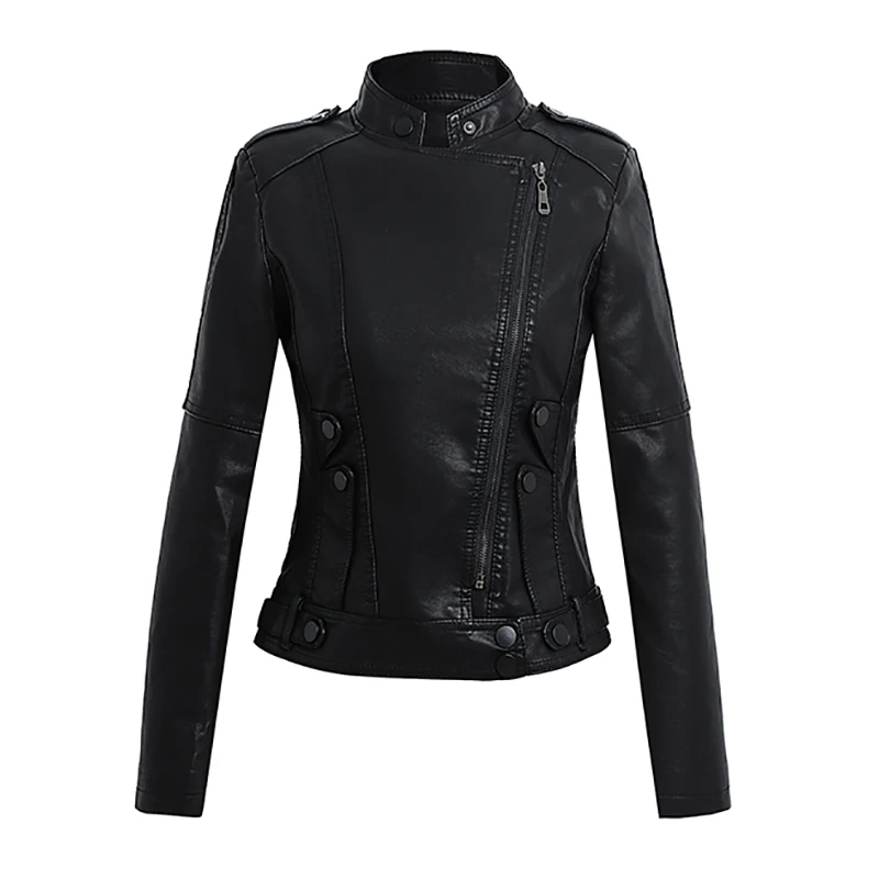 Nowa jesienna damska kurtka ze skóry sztucznej kobieta zamek krótki płaszcz kobieta czarny Punk Bomber Faux Leather znosić wiosenna dziewczyna Blazer