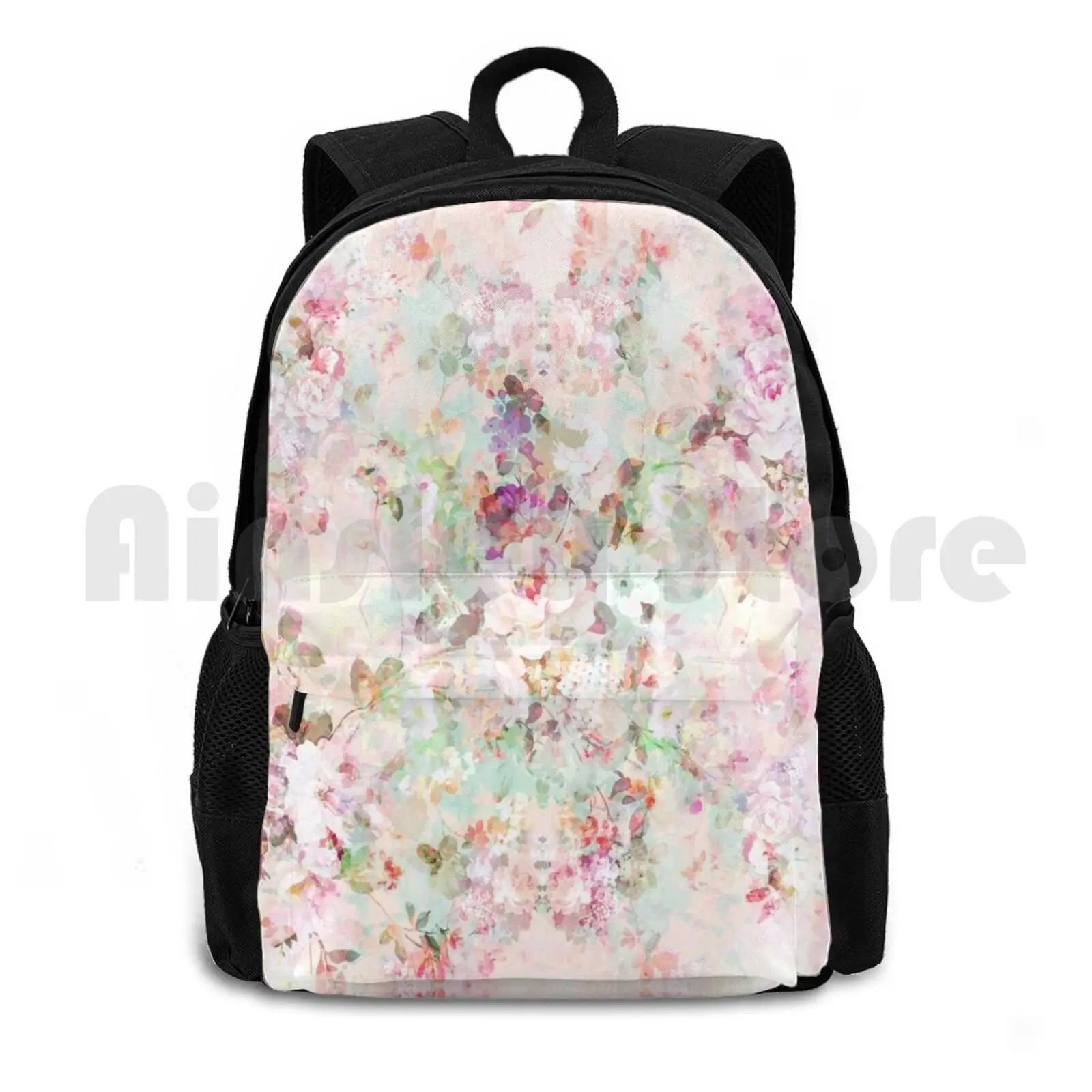 

Pink Watercolor Vintage Flowers Pattern Outdoor Hiking Backpack Waterproof Camping Travel Pink Watercolor Vintage Flowers