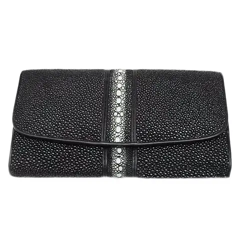 Authentic Real Stingray Skin Unisex Women's Long Trifold Wallet Card Holders Genuine Exotic Leather Female Large Clutch Purse