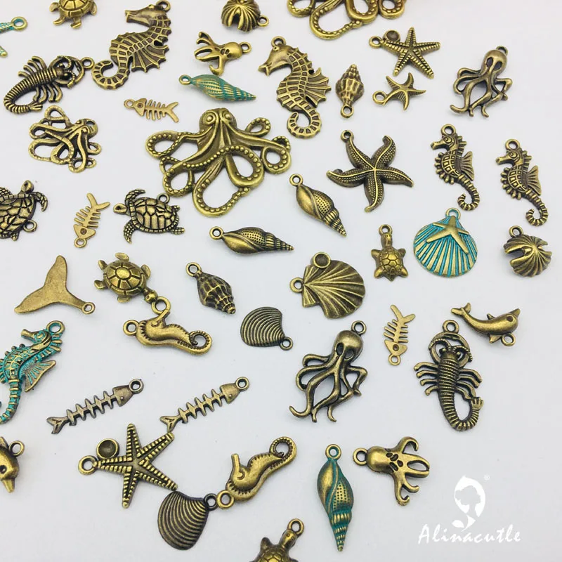 Charms Pendant Mixed Sea Ocean shell Metal Zinc Alloy Charms for Diy Jewelry Necklace Bracelet Making Handmade Craft