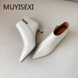 Sexy Ankle Boots Genuine Leather Pointed Toe 5cm Thin Heels Winter Solid Autumn Boots For Women MING002