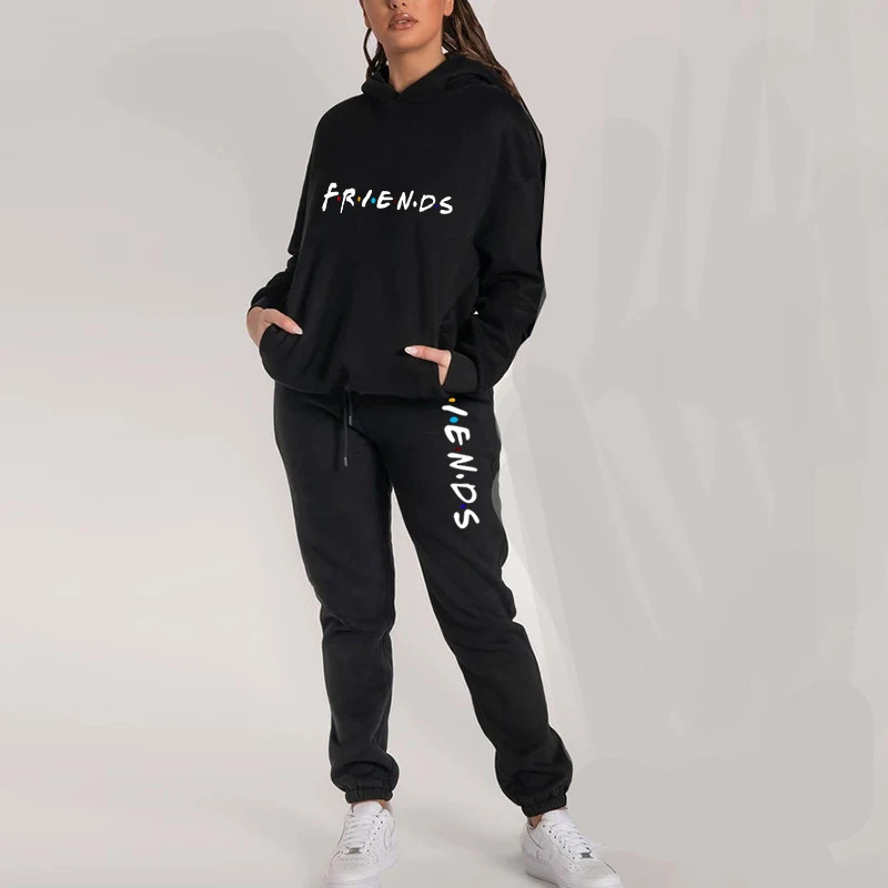 Women 2PCS Sets Love Friend Printed Autumn Female Tracksuit Sports Sweatshirts Pullover Joggers Sweatpants Outfits Unisex